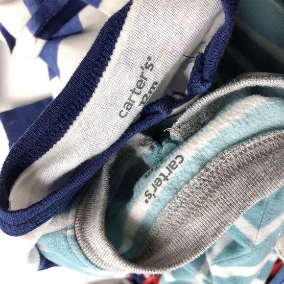 Boys 12M Pajamas BUNDLE One Piece Footed Fleece Fall Winter Mixed Carters - Picture 7 of 9